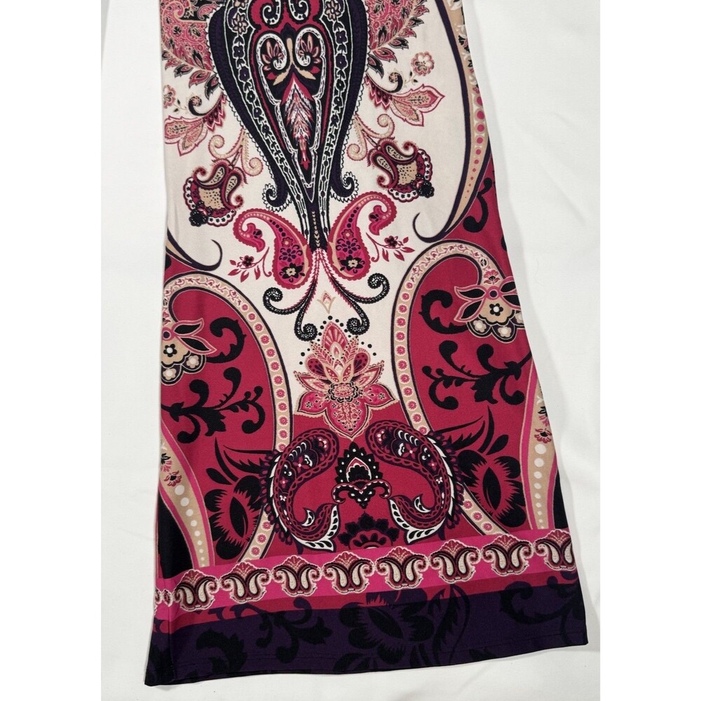 Paisley Flare Pants Silky Boho 70s High Rise Side Zip Festival Pants Size 6 - Picture 5 of 8